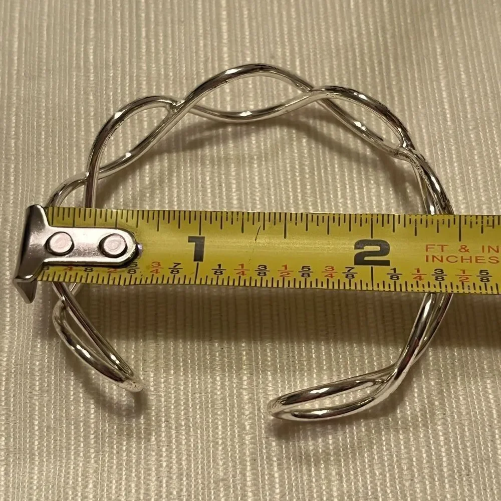 Silver-Tone Spiral Wave Design Cuff Bracelet Minimalist Simple